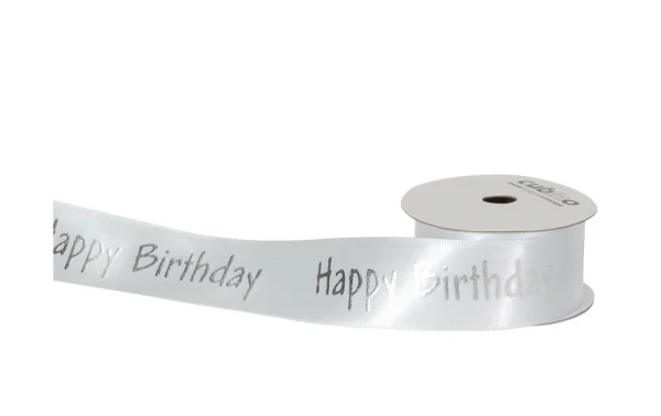 Promo 🛒 Spyk Ruban Cadeau Cubino Happy 🥳 Birthday 25 Mm X 3 M, Argenté/Blanc – Emballage Cadeau ❤️ 1