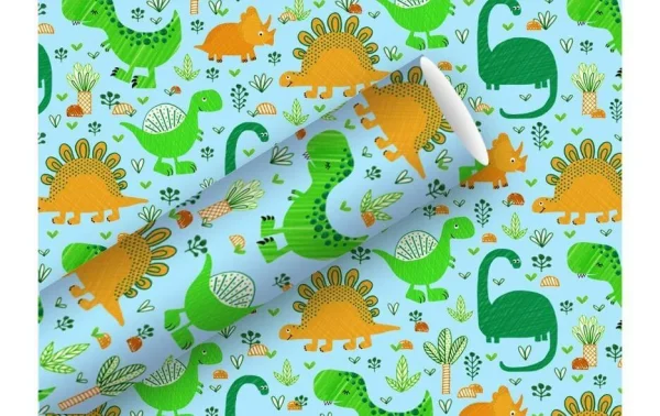 Budget 😍 Braun + Company Papier Cadeau Funny Dinos 70 Cm X 2 M, Bleu Clair – Emballage Cadeau 😉 1