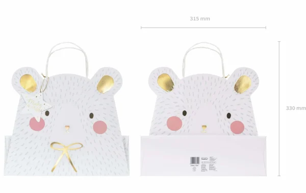 Offres 👏 Partydeco Sac Cadeau Ours Polaire 31,5 X 27 X 10 Cm, Blanc – Emballage Cadeau 😍 3
